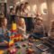 Parents traveling by airplane with children playing quietly with travel-friendly toys, TSA-approved toys for flights