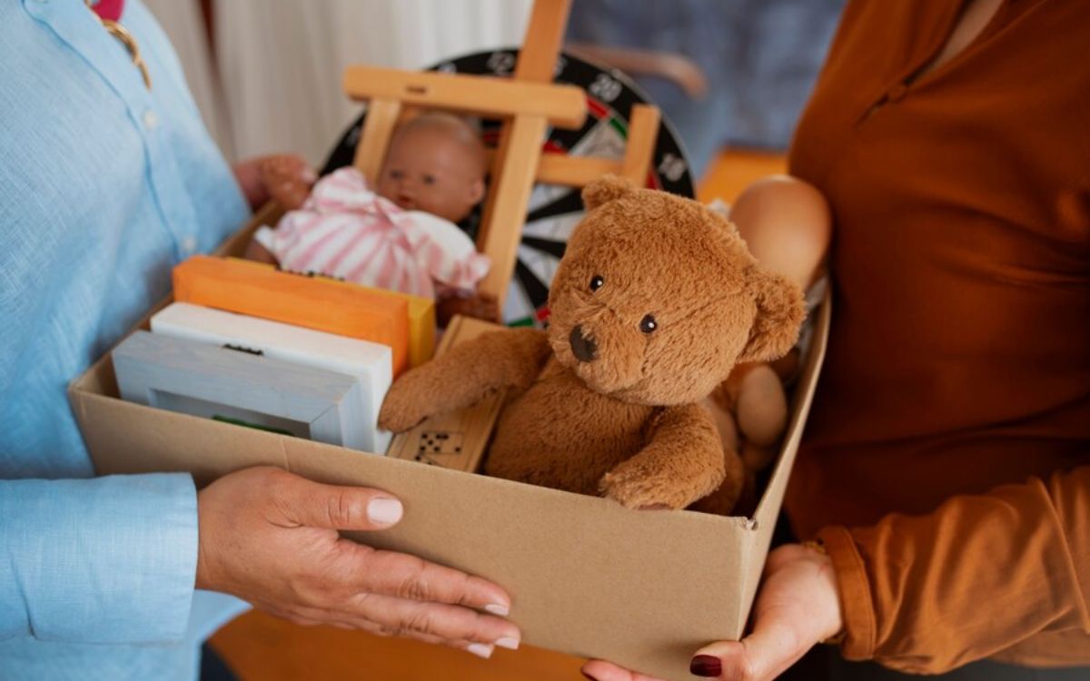 Children’s toy donation box filled with toys near me.